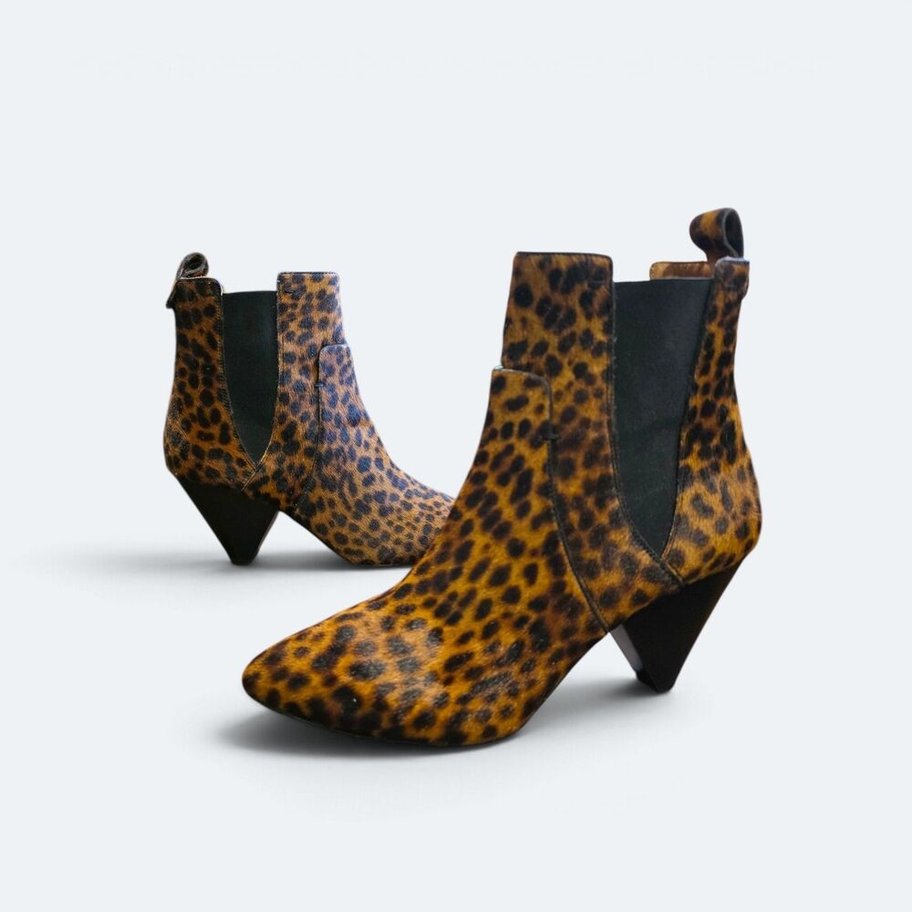 Veronica Beard Landon Leopard Calf Hair Chelsea Boots EU 40.5 US Size 10.5